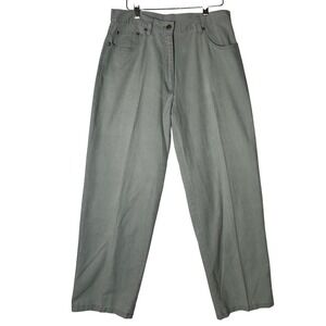 LL Bean Double L Wide Leg Linen Pants Womens Size 10P Green Relaxed Chino Y2K‎